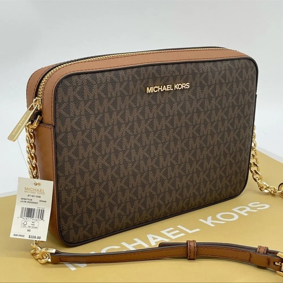 Michael Kors Large EW Crossbody Bag Brown Leather Rich Brown/Gold - Picture 1 of 7